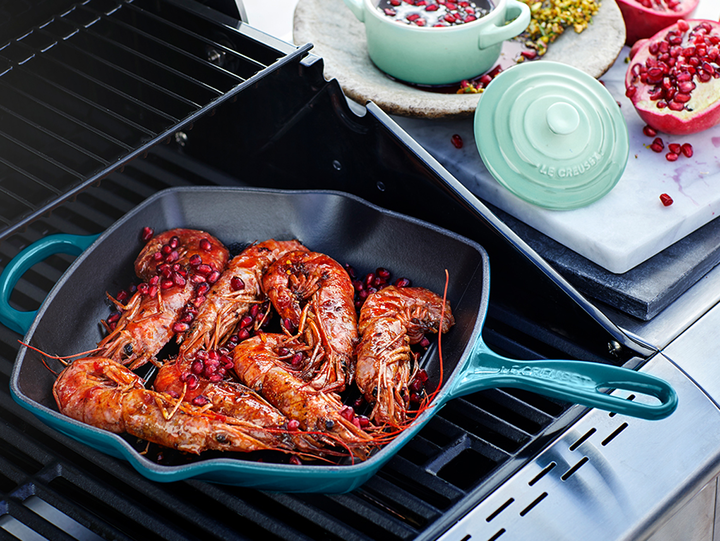 Prawns Grilled In Pomegranate Molasses With Pistachio Remoulade