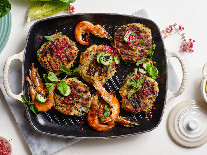  Fragrant Easy Grilled Prawn Cakes With Quick Pickled Cucumber