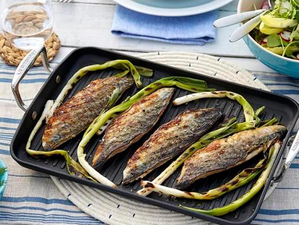 Grilled Mackerel, Spring Salad & Horseradish Dressing