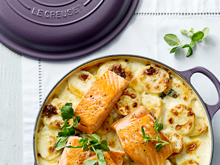Potato Bake with Grilled Salmon Fillets