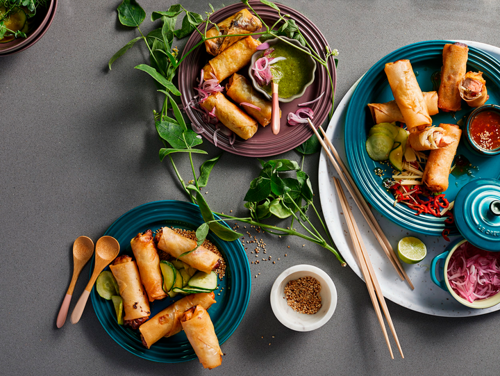 Spicy Curried Potato & Corn Spring Rolls with Indian Green Dipping sauce