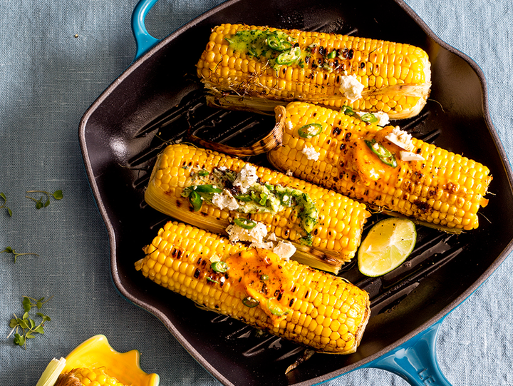 Lime, Feta & Chilli Grilled Corn with Flavoured Butter