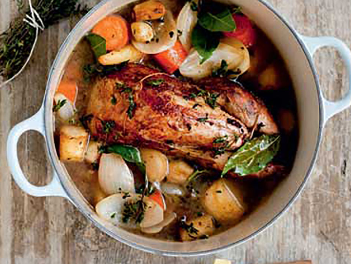 Braised Pheasant Pappardelle with Root Vegetables, Thyme and White Wine