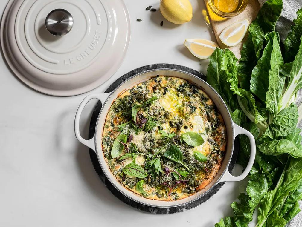 Spinach & Goat’s Cheese Frittata with Pumpkin Seed Pesto