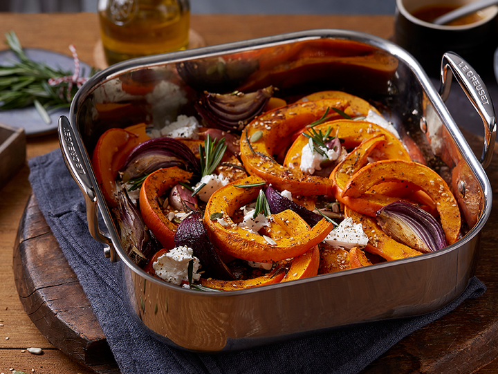 Roasted Pumpkin With Red Onion Goats Curd And Toasted Seeds